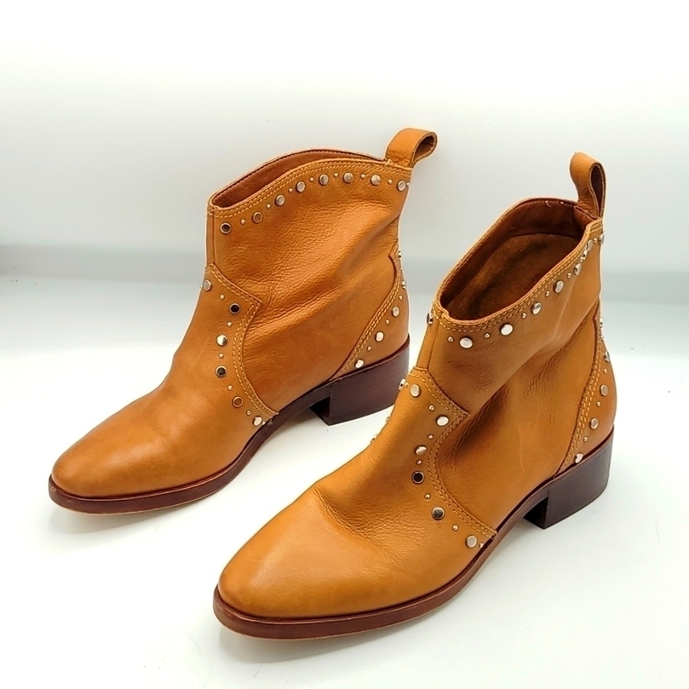 Dolce Vita Cognac Tobin Studded Western Leather Ankle Boots/Booties Size 7.5 - Picture 4 of 13